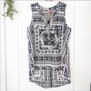 Eyeshadow Black and White Sheer High Low Blouse